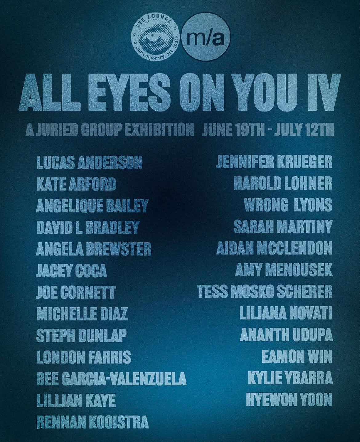 All Eyes On You IV juried group exhibition flyer for Eye Lounge Gallery.