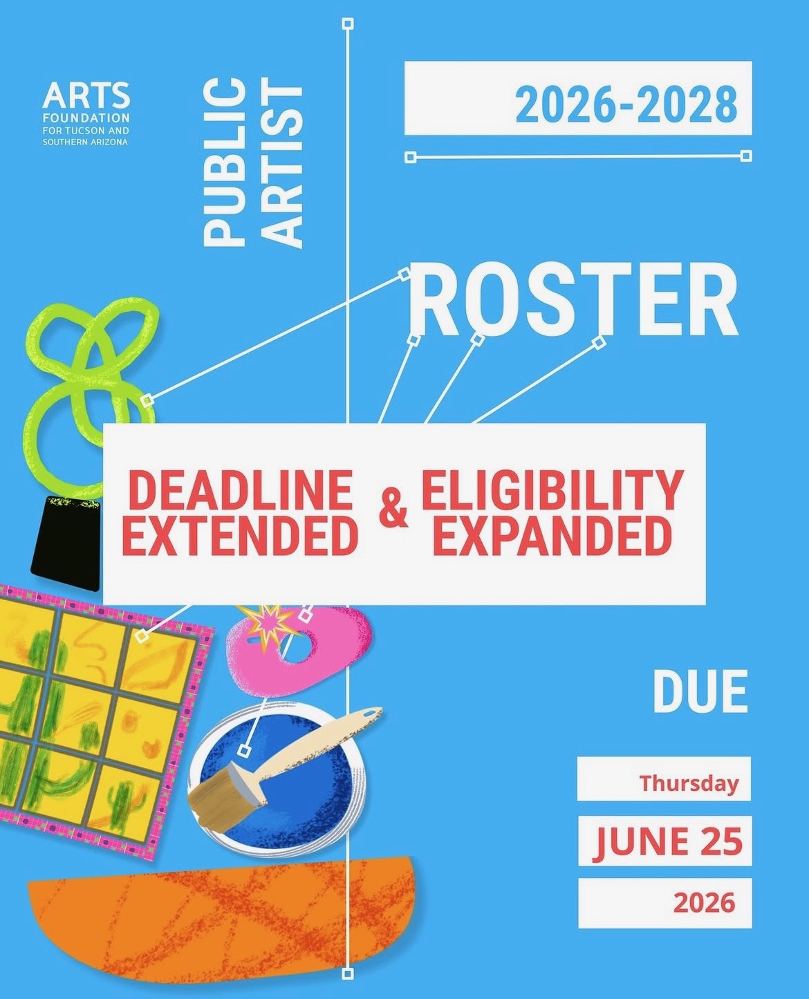 Arts Foundation for Tucson and Southern Arizona Public Artist Roster RFQ flyer with a June 25, 2026 deadline.