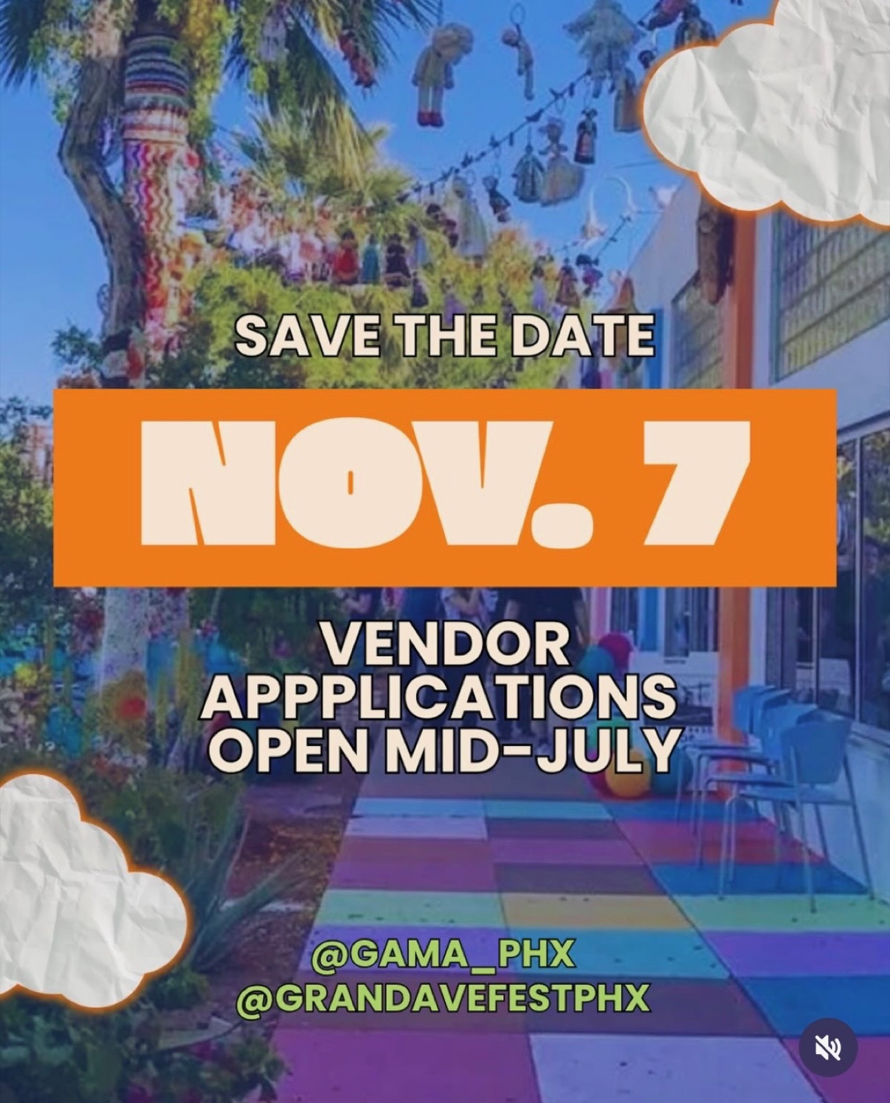Grand Ave Festival save the date flyer announcing November 7, 2026 and vendor applications opening mid-July.